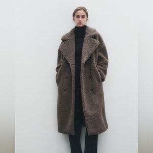 Zara double breasted fleece coat!Gray color size small used